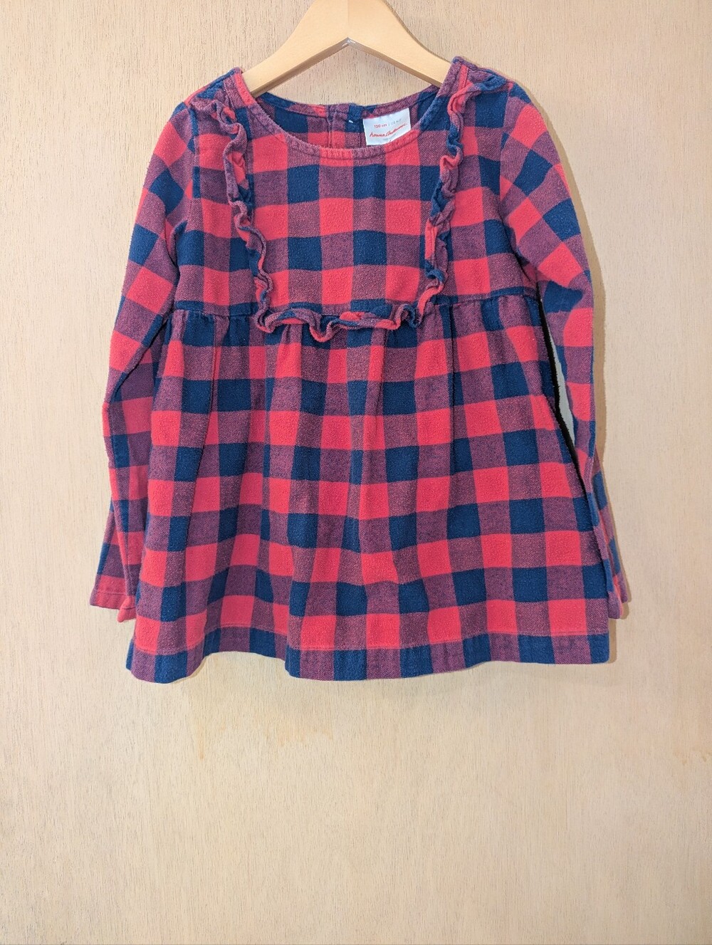 3/$10 Hanna Andersson Girls Red & Navy Plaid Long-Sleeve Ruffle Tunic